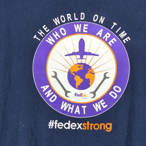 FedEx Strong T Shirt Mens Size 2XL Blue Big Logo Graphic Who We Are - Picture 9 of 16